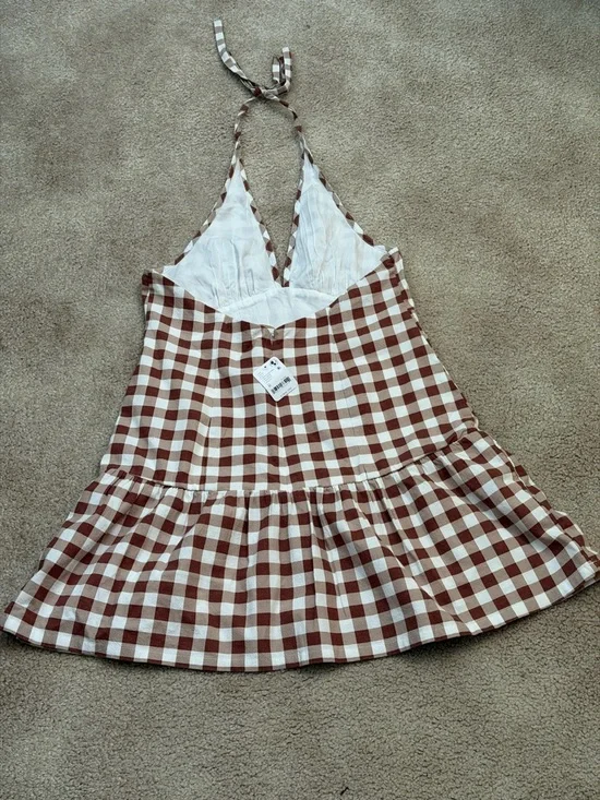Free People Cecil Gingham Printed Halter Mini Dress Size M Flirty Coquette - Picture 3 of 6